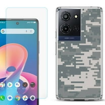 For TCL K32 5G Protective Shockproof Phone Case with Tempered Glass Screen Protector, by OneToughShield - Digital Camo