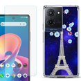 thumbnail image 1 of For TCL K32 5G Protective Shockproof Phone Case with Tempered Glass Screen Protector, by OneToughShield - Eiffel Tower Stars, 1 of 3
