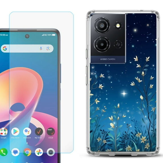 For TCL K32 5G Protective Shockproof Phone Case with Tempered Glass Screen Protector, by OneToughShield - Fanciful Night