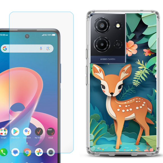 For TCL K32 5G Protective Shockproof Phone Case with Tempered Glass Screen Protector, by OneToughShield - Fawn Craft