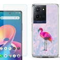 thumbnail image 1 of For TCL K32 5G Protective Shockproof Phone Case with Tempered Glass Screen Protector, by OneToughShield - Flamingo / Polygon, 1 of 3