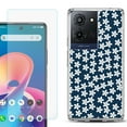 thumbnail image 1 of For TCL K32 5G Protective Shockproof Phone Case with Tempered Glass Screen Protector, by OneToughShield - Flower/Blue, 1 of 3