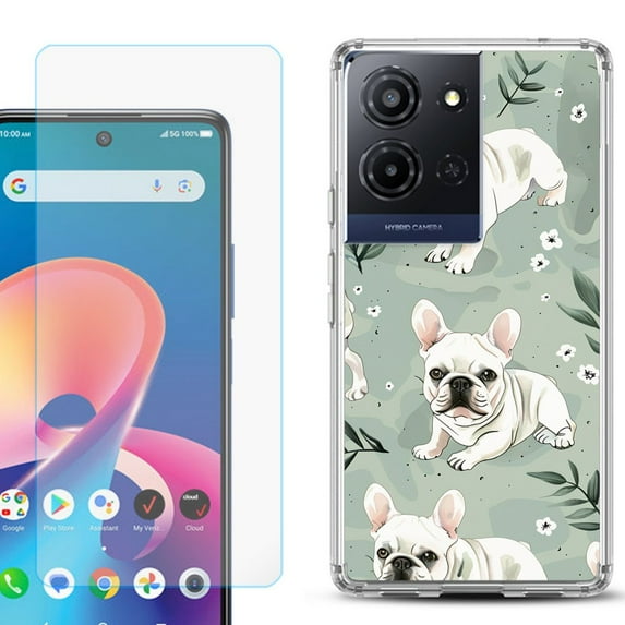 For TCL K32 5G Protective Shockproof Phone Case with Tempered Glass Screen Protector, by OneToughShield - French Bulldog
