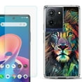 thumbnail image 1 of For TCL K32 5G Protective Shockproof Phone Case with Tempered Glass Screen Protector, by OneToughShield - Geometric Lion, 1 of 3
