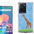 thumbnail image 1 of For TCL K32 5G Protective Shockproof Phone Case with Tempered Glass Screen Protector, by OneToughShield - Giraffe/Balloon, 1 of 3