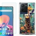 thumbnail image 1 of For TCL K32 5G Protective Shockproof Phone Case with Tempered Glass Screen Protector, by OneToughShield - Giraffe Flower, 1 of 3