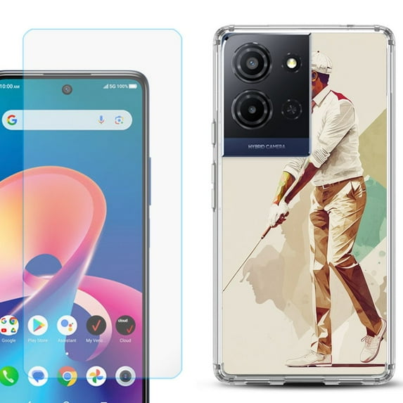 For TCL K32 5G Protective Shockproof Phone Case with Tempered Glass Screen Protector, by OneToughShield - Golfer