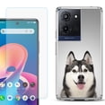 thumbnail image 1 of For TCL K32 5G Protective Shockproof Phone Case with Tempered Glass Screen Protector, by OneToughShield - Husky Face, 1 of 3