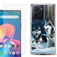 thumbnail image 1 of For TCL K32 5G Protective Shockproof Phone Case with Tempered Glass Screen Protector, by OneToughShield - Husky Snow, 1 of 3
