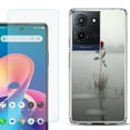 thumbnail image 1 of For TCL K32 5G Protective Shockproof Phone Case with Tempered Glass Screen Protector, by OneToughShield - Icy Rose, 1 of 3