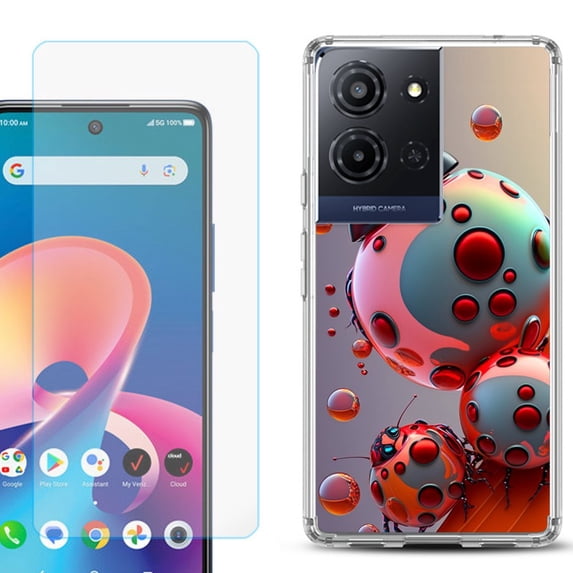 For TCL K32 5G Protective Shockproof Phone Case with Tempered Glass Screen Protector, by OneToughShield - Ladybug Robot