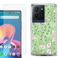thumbnail image 1 of For TCL K32 5G Protective Shockproof Phone Case with Tempered Glass Screen Protector, by OneToughShield - Leaf Pink Green, 1 of 3