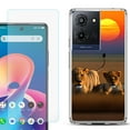 thumbnail image 1 of For TCL K32 5G Protective Shockproof Phone Case with Tempered Glass Screen Protector, by OneToughShield - Lion Sunset, 1 of 3