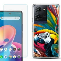 For TCL K32 5G Protective Shockproof Phone Case with Tempered Glass Screen Protector, by OneToughShield - Macaw