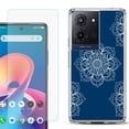 thumbnail image 1 of For TCL K32 5G Protective Shockproof Phone Case with Tempered Glass Screen Protector, by OneToughShield - Mandala / Blue, 1 of 3