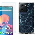 thumbnail image 1 of For TCL K32 5G Protective Shockproof Phone Case with Tempered Glass Screen Protector, by OneToughShield - Marble / Blue, 1 of 3