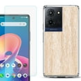 thumbnail image 1 of For TCL K32 5G Protective Shockproof Phone Case with Tempered Glass Screen Protector, by OneToughShield - Marble/Coffee Tone, 1 of 3