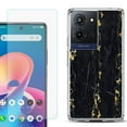 thumbnail image 1 of For TCL K32 5G Protective Shockproof Phone Case with Tempered Glass Screen Protector, by OneToughShield - Marble / Gold/Black, 1 of 3