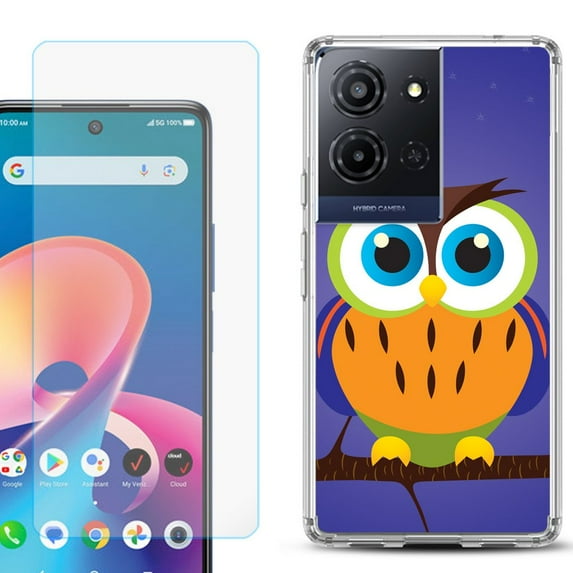 For TCL K32 5G Protective Shockproof Phone Case with Tempered Glass Screen Protector, by OneToughShield - Night Owl