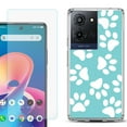 thumbnail image 1 of For TCL K32 5G Protective Shockproof Phone Case with Tempered Glass Screen Protector, by OneToughShield - Pet Paw / Teal, 1 of 3