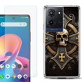 thumbnail image 1 of For TCL K32 5G Protective Shockproof Phone Case with Tempered Glass Screen Protector, by OneToughShield - Skull Art, 1 of 3