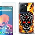 thumbnail image 1 of For TCL K32 5G Protective Shockproof Phone Case with Tempered Glass Screen Protector, by OneToughShield - Skull Flames, 1 of 3