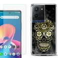 thumbnail image 1 of For TCL K32 5G Protective Shockproof Phone Case with Tempered Glass Screen Protector, by OneToughShield - Skull Smoke, 1 of 3