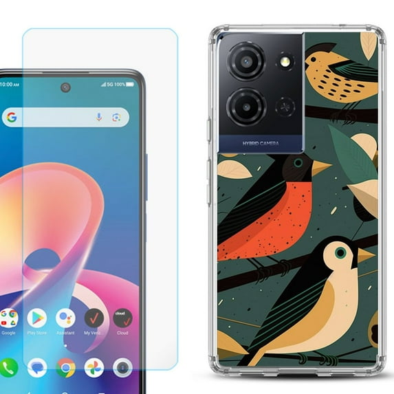 For TCL K32 5G Protective Shockproof Phone Case with Tempered Glass Screen Protector, by OneToughShield - Songbird