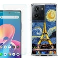 thumbnail image 1 of For TCL K32 5G Protective Shockproof Phone Case with Tempered Glass Screen Protector, by OneToughShield - Starry Night Eiffel, 1 of 3