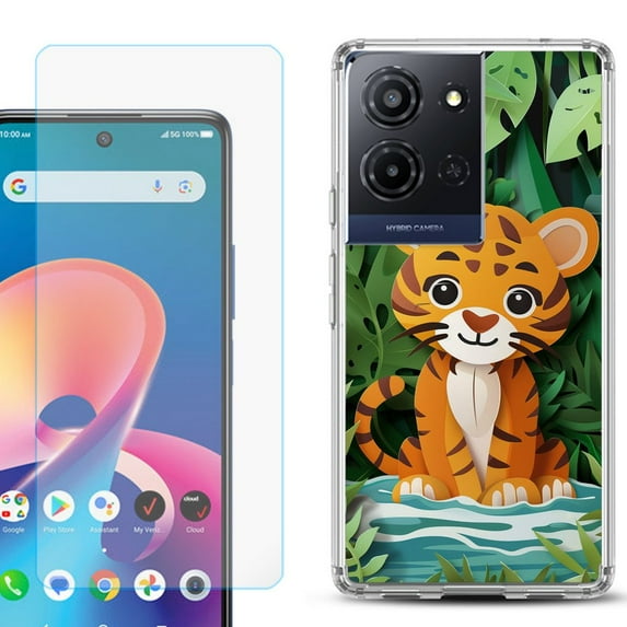 For TCL K32 5G Protective Shockproof Phone Case with Tempered Glass Screen Protector, by OneToughShield - Tiger Craft