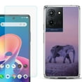 thumbnail image 1 of For TCL K32 5G Protective Shockproof Phone Case with Tempered Glass Screen Protector, by OneToughShield - Twilight Elephant, 1 of 3