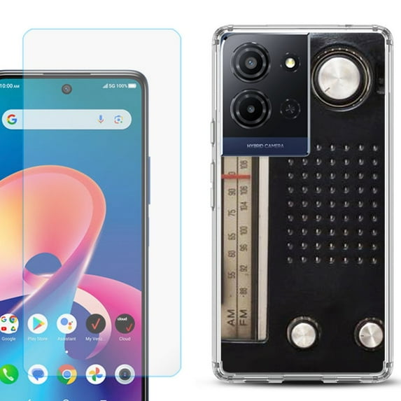 For TCL K32 5G Protective Shockproof Phone Case with Tempered Glass Screen Protector, by OneToughShield - Vintage Radio