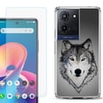 thumbnail image 1 of For TCL K32 5G Protective Shockproof Phone Case with Tempered Glass Screen Protector, by OneToughShield - Wolf Face, 1 of 3