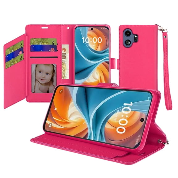 For TCL NXTPAPER 70 Pro Wallet ID Card Holder Case Cover - Hot Pink