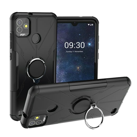 For Tecno Pop 5P Armor Bear Shockproof PC + TPU Phone Case with Ring Holder