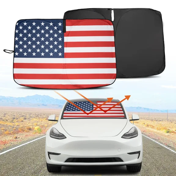 For Tesla Model 3 Y S X 2023 Car Sun Shade Us Flag Front Window Windshield Cover