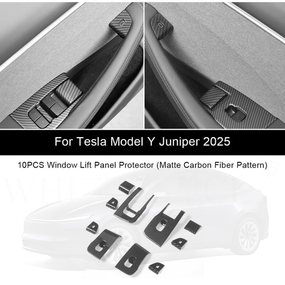 For Tesla Model Y 2025 Juniper Car Window Control Panel Carbon Fiber Pattern Gloss Black ABS Button Protective Patch Accessories.