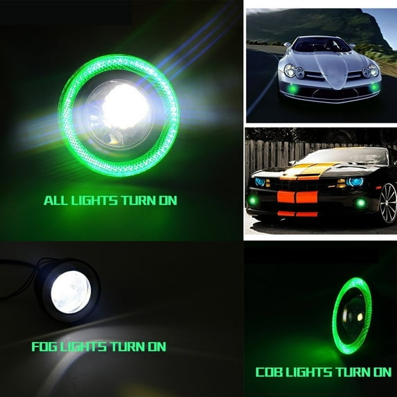 For The BlingLights BL5000K 3-Inch Round Green Halo Angel Eye Fog Light 3" 3in