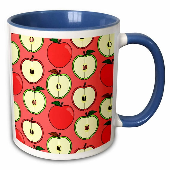3drose, for the Kitchen - Half Apple Print Red, 15oz Two-tone Blue Mug