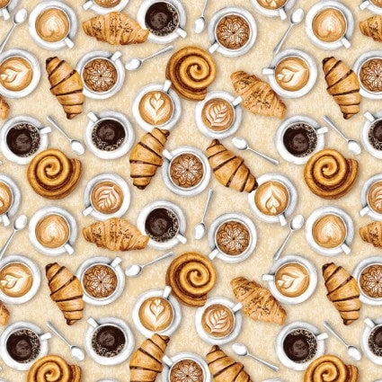 For The Love Of Coffee Coffee & Pastries Cotton Fabric