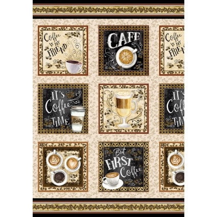 For The Love Of Coffee Coffee Time Panel Cotton Fabric Size: 1 panel