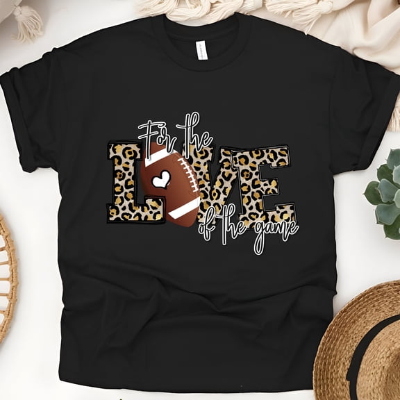 For The Love of The Game Leopard Football T-Shirt | Cute Game Day Tee for Women, Black, Size M