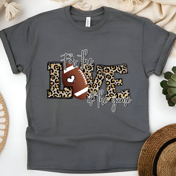 For The Love of The Game Leopard Football T-Shirt | Cute Game Day Tee for Women, Dark Heather, Size S