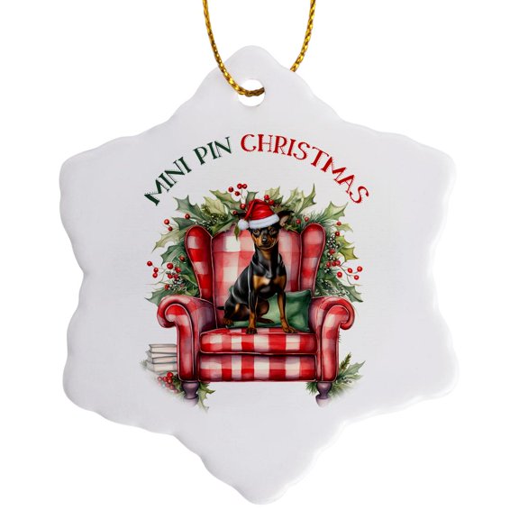 3drose, for the Mini Pin Dog Mom Who Loves Miniature Pinscher Christmas Dogs, 3 inch Snowflake Porcelain Ornament