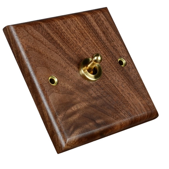 For Toggle Switch with Walnut Wood Faceplate and Brass Lever 1/2 Way Double Pole Switch for Controlled Light and Fan Management