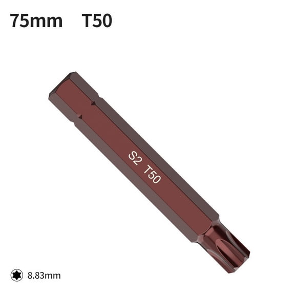 For Torx Screwdriver Bit Set Steel 75mm Hex Shank for Electric Drill or Wrench High Hardness Wear Resistant Hand Tool Accessories(for T50)