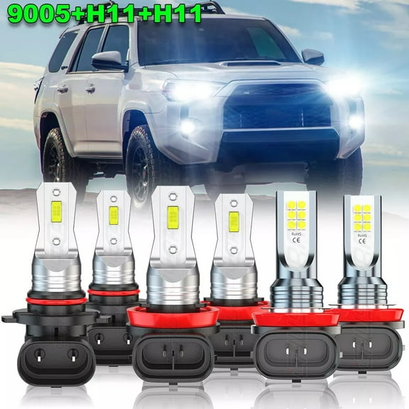 For Toyota 4Runner 2010 2011-2020 LED Headlight High Low Beam + Fog Light Bulbs Kit 6000K White 6x