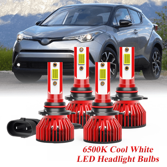 For Toyota C-HR 2018 2019 High Low Beam Bulb Combo - 30,000LMLED Headlight Bulb Kit, 6500K Cool White 600% Super-Bright Bulb, Plug & Play