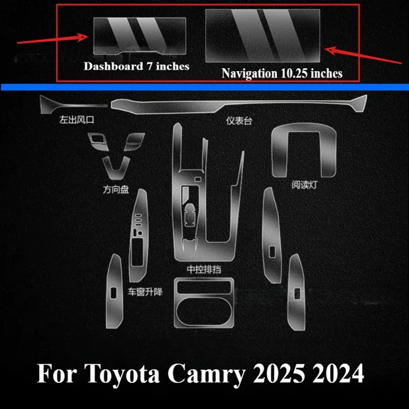 For Toyota Camry 2025 2024 interior Accessories film transparent TPU Gear Panel GPS Navigation Center Console PPF Protection.