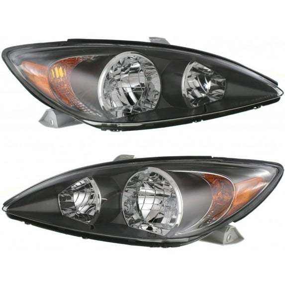 For Toyota Camry Headlight Assembly 2002 2003 2004 Pair Driver and Passenger Side w/ Bulbs Black Housing DOT Certified For TO2502138